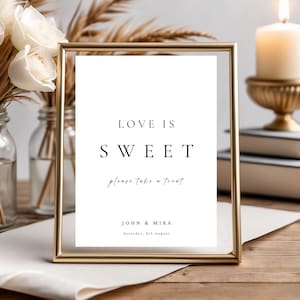 Love is Sweet Sign Printable, Modern Minimalist Wedding Sign, Please Take a Favor, Sweet Treat Baby Shower Bridal Shower, Canva Template