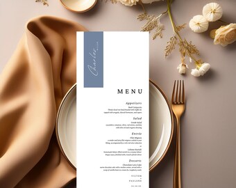 Wedding Menu Template, Minimalist Menu, Canva Editable Template, Instant Download, Dusty Blue Tag, Printable Menu Template #W8PNDY