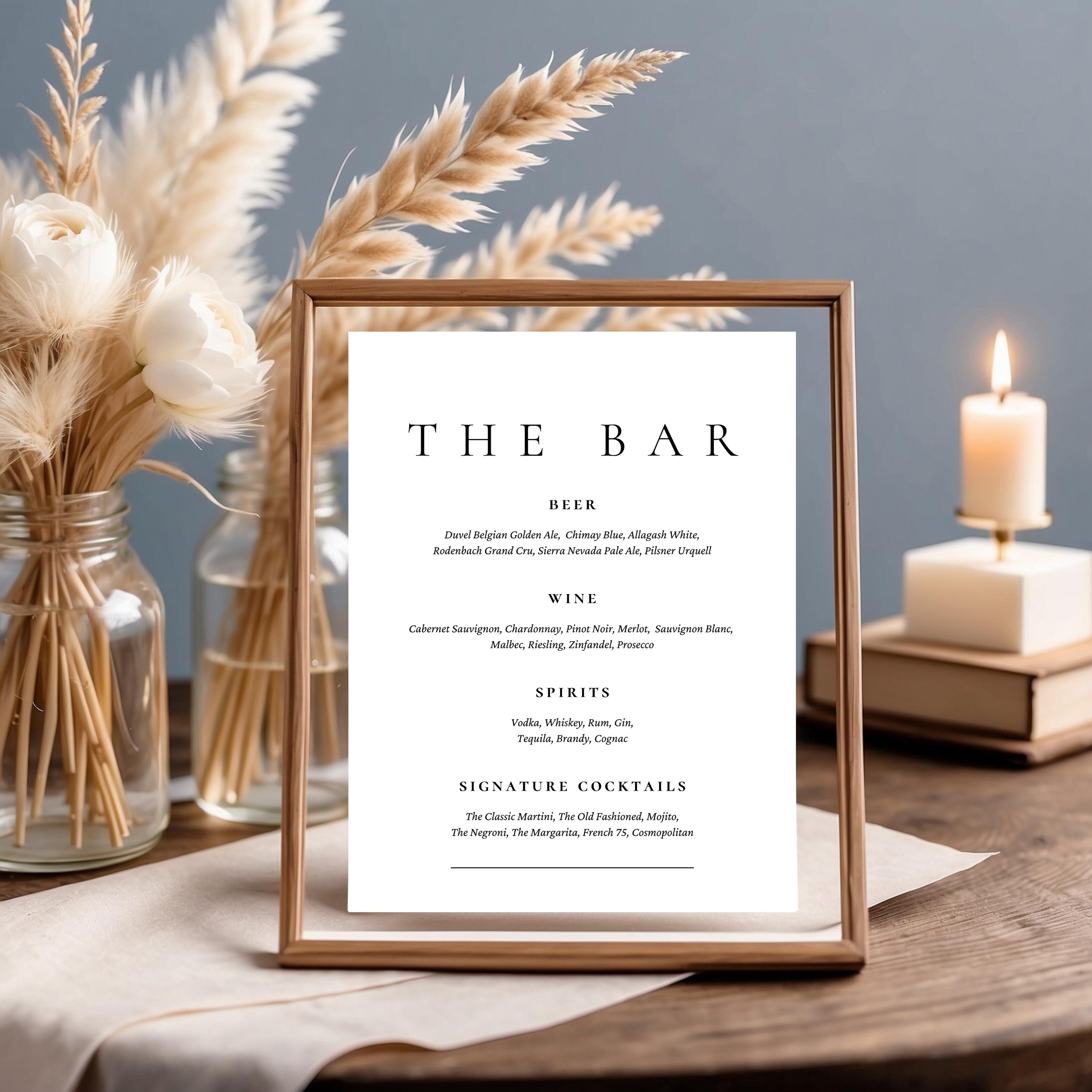 Modern Bar Menu Sign, Wedding Bar Menu, Signature Cocktails, Drink Menu ...