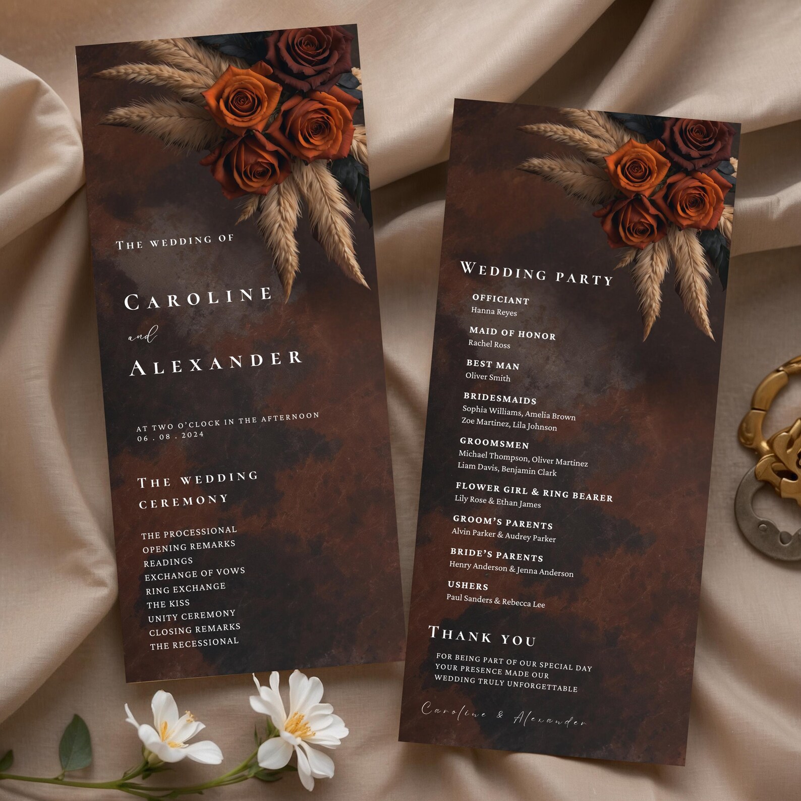 Rust Brown Orange Floral Wedding Programs Template, Ceremony Program ...