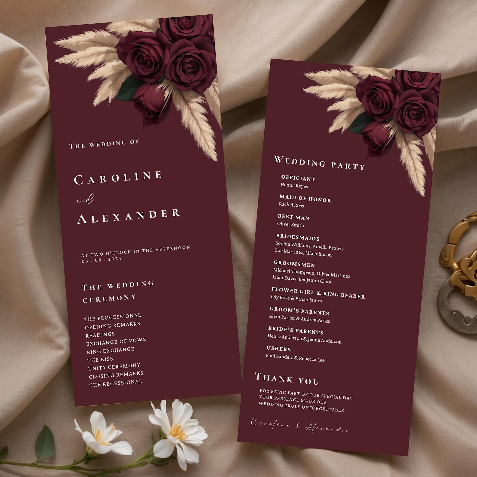 Program Flower Design Burgundy Floral Wedding Programs Template, Ceremony Program Itinerary ...