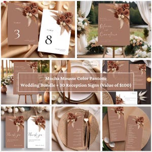 Mocha Mousse Color Pantone Floral Wedding Templates Bundle Set, Wedding Mega Bundle Set with 30 Reception Wedding Signs Package #L1RSMM