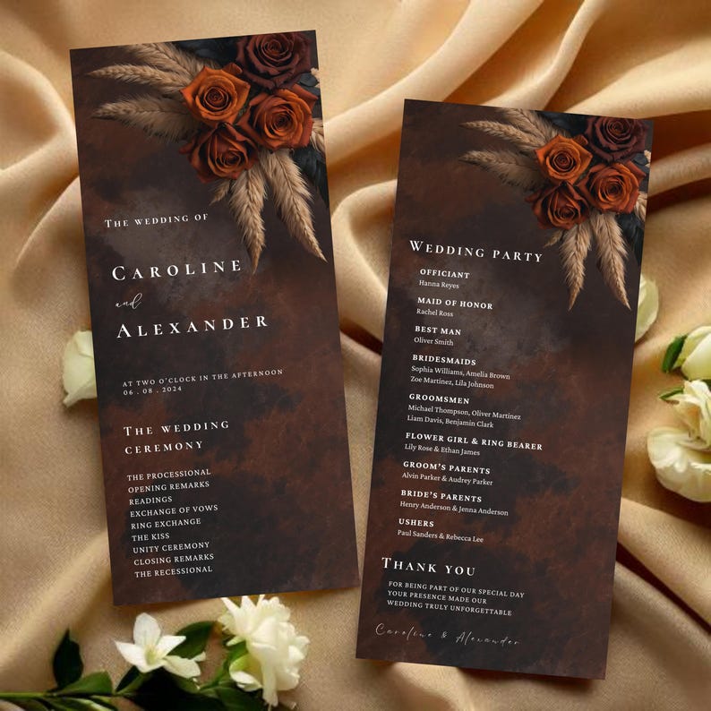 Rustic Stalk Background Program Rust Brown Orange Floral Wedding Programs Template, Ceremony Program ...