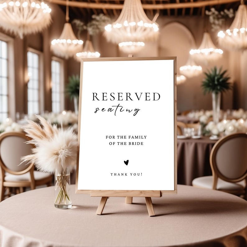 Reserved Seating Sign Template, Wedding Reserved for Bride Signage ...