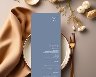 Dusty Blue Wedding Menu Template, Modern Minimalist Menu, Canva Editable Template, Instant Download, Leaf, Printable Menu Template #W8PNDY