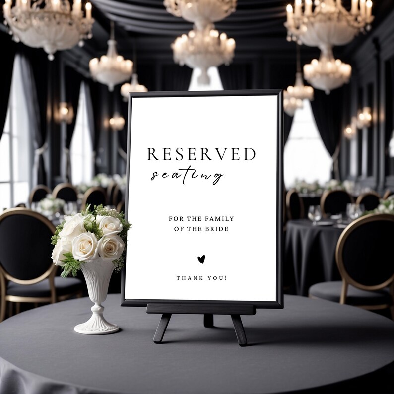 Reserved Seating Sign Template, Wedding Reserved for Bride Signage ...