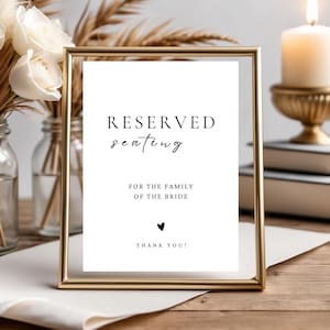 Reserved Seating Sign Template, Wedding Reserved for Bride Signage, Modern Minimalist Reserved Seat Sign, Printable Sign Template, Canva