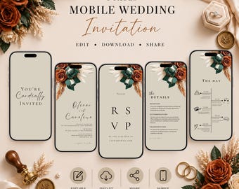Sage Green & Orange Floral Wedding Video Invitation (Digital Download) #L1RSSC