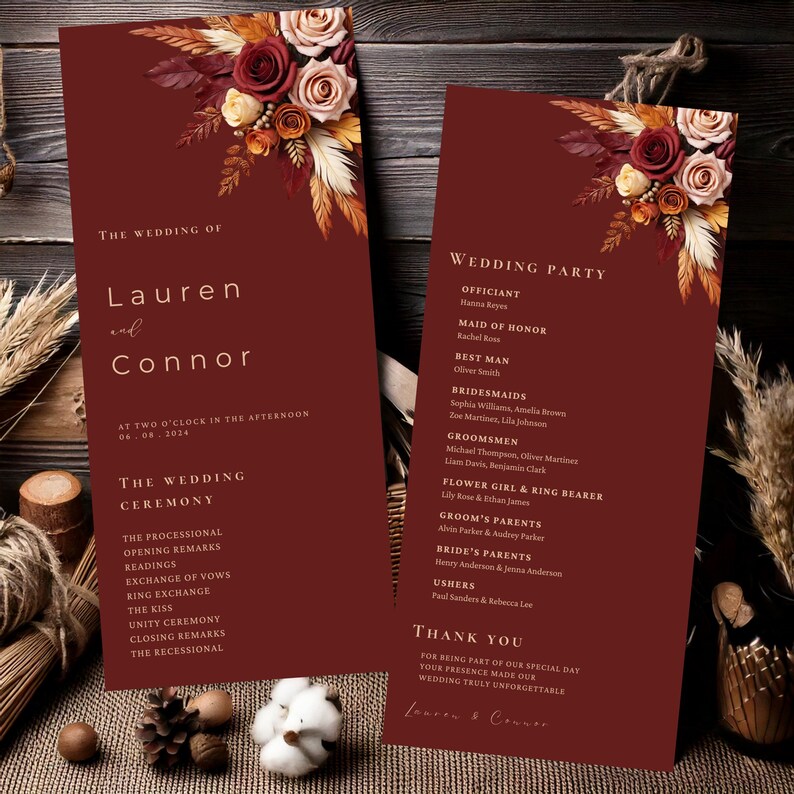 Fall Autumn Floral Wedding Programs Template, Ceremony Program ...