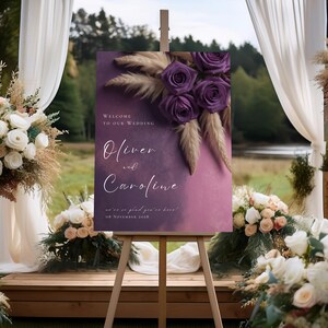 Purple Floral Wedding Welcome Sign Poster, Editable Sign Template ...