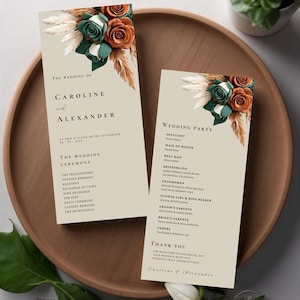Sage Green Copper Brown Floral Wedding Programs Template, Ceremony ...