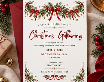 Christmas Gathering Invitation Template: Editable 5x7 Canva Digital Download