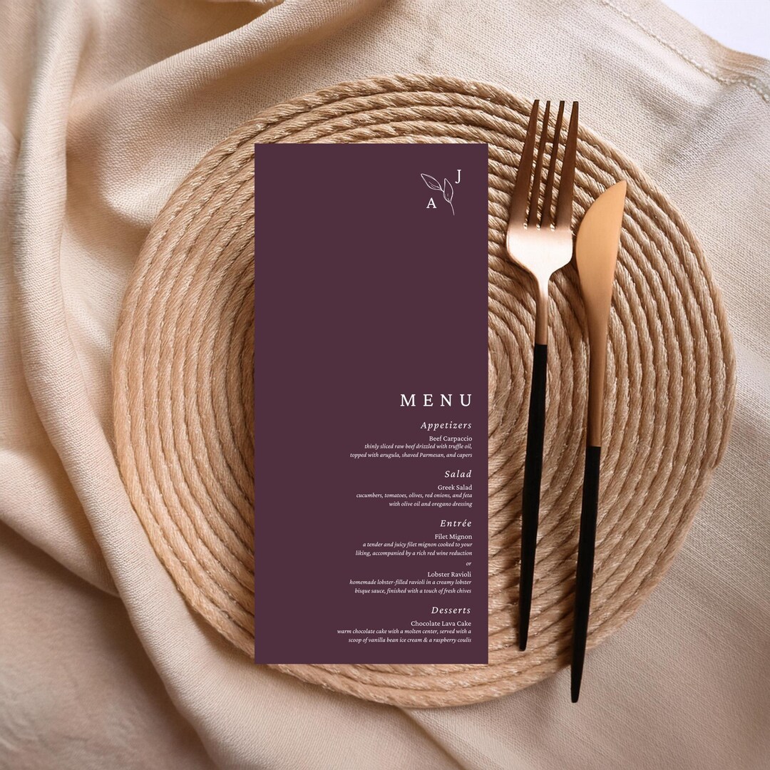 Purple Wedding Menu Template, Modern Minimalist Menu, Canva Editable ...