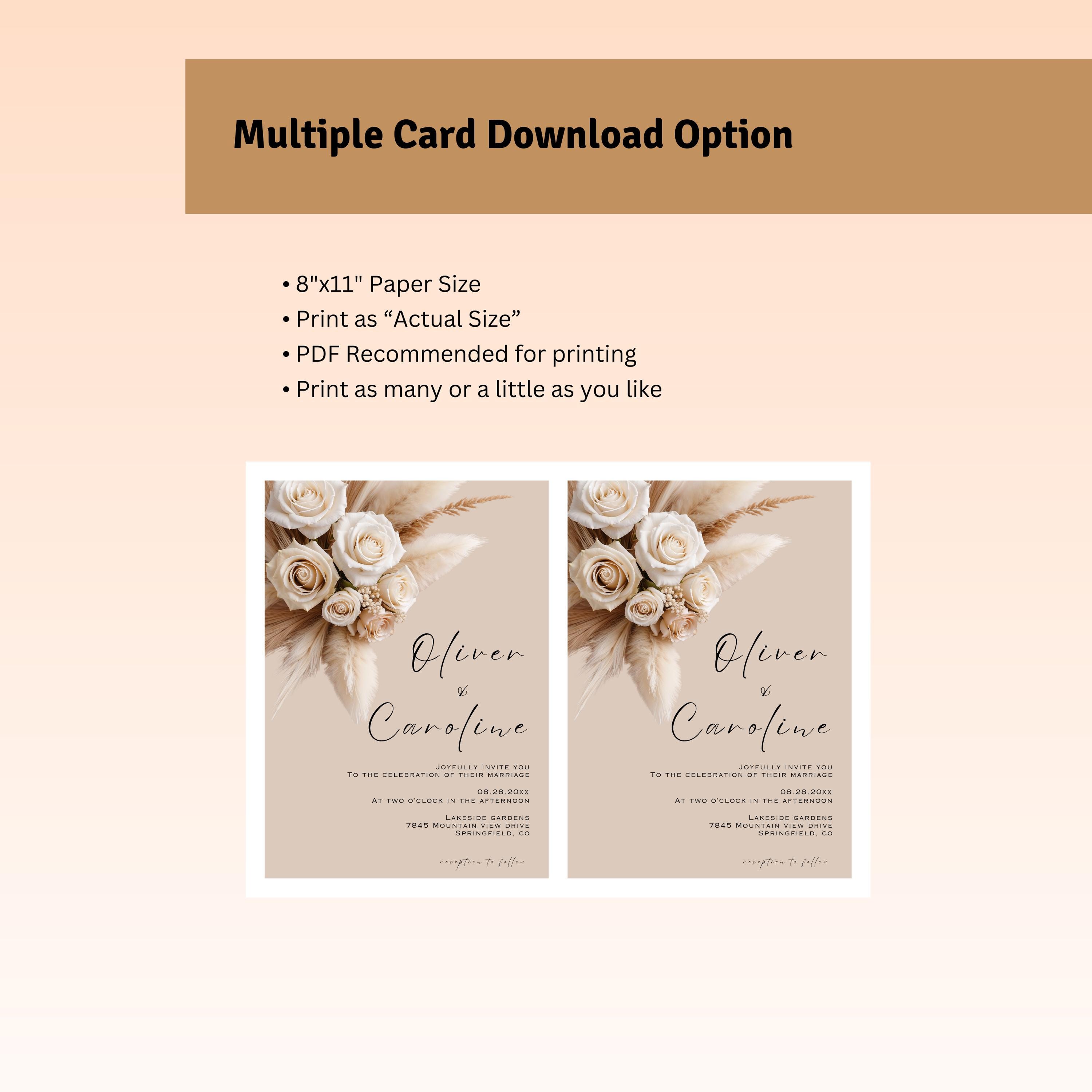 White Cream Floral Wedding Invitation, Canva Editable Template, Instant ...