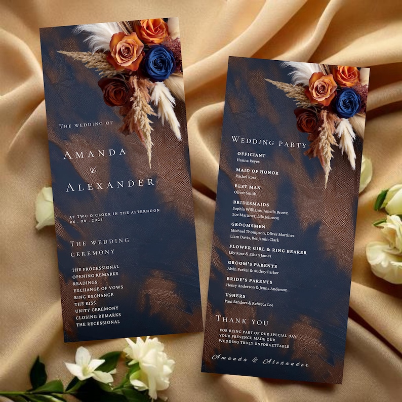 navy-blue-burnt-orange-brown-roses-floral-wedding-programs-template