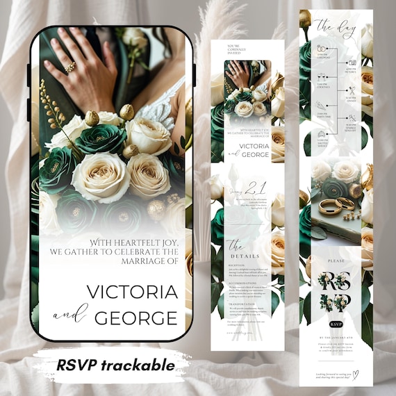 Emerald Green Wedding Website Invitation, RSVP Google Tracking Form (Digital Template) #R3RSEG