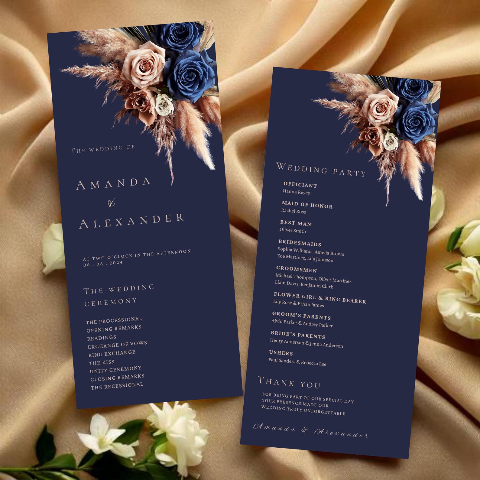 Rose Gold Program Navy Blue Rose Gold Wedding Programs Template, Ceremony Program ...