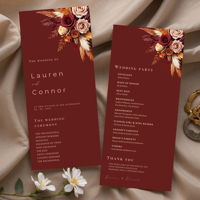 Fall Autumn Floral Wedding Programs Template, Ceremony Program ...