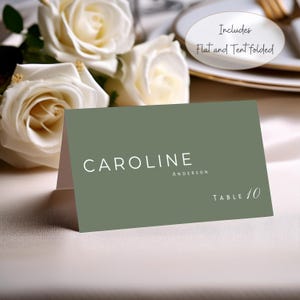 Sage Green Place Cards Wedding Template, Instant Download, Canva Editable Template, Table Name Card, Flat and Tentfolded #W8PNSG