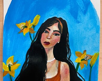 A girl with blooming flowers