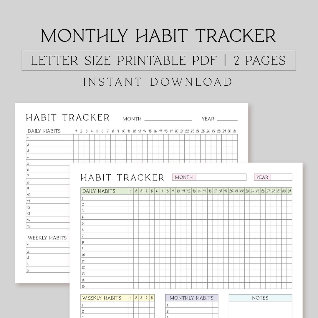 Printable Daily, Weekly, Monthly Habit Tracker 8.5X11 | Digital ...