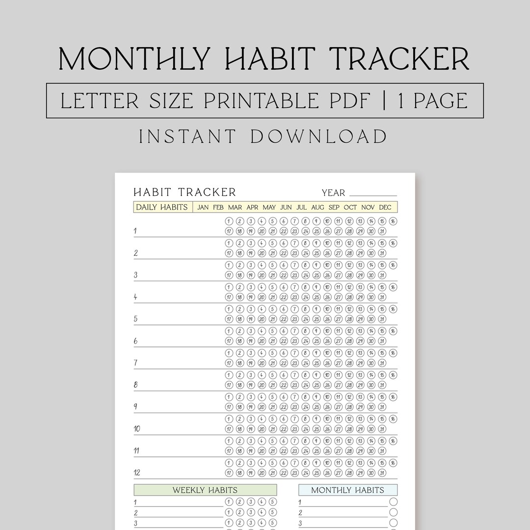 Printable Habit Tracker 8.5X11 | Digital Download - Etsy