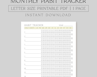 Printable Habit Tracker 8.5X11 | Digital Download