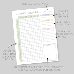 Printable Yearly Activity Tracker 8.5X11 | Digital Download - Etsy
