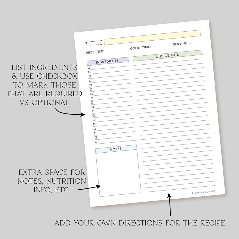 Printable Recipe Template 8.5X11, Digital Download - Etsy UK