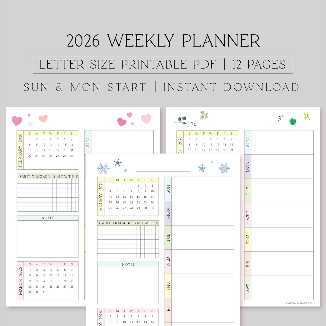 Printable 2026 Weekly Planner Calendar 8.5X11, to Do List, Weekly ...