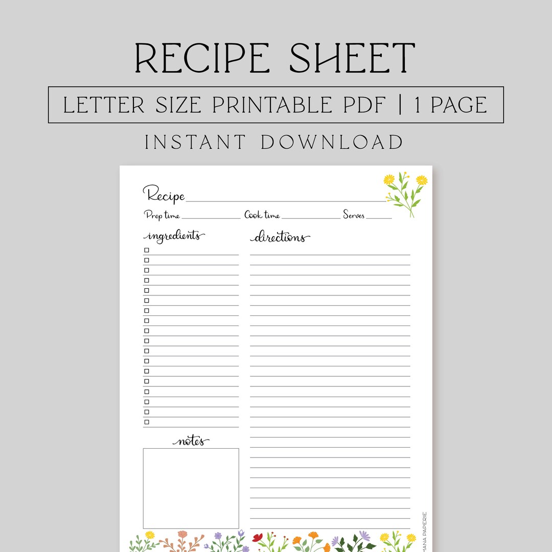 Printable Recipe Template 8 5X11 Digital Download Etsy Printable Recipe Template 8 5X11 Digital Download Etsy