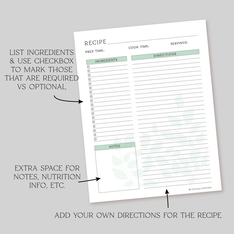 Printable Recipe Template 8 5X11 Digital Download Etsy Printable Recipe Template 8 5X11 Digital Download Etsy