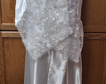 White Satin/ Beaded Lace Kimono/Dress/Robe