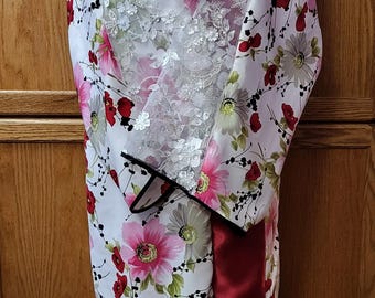 Floral Cotton and Satin Kimono/Dress/Robe
