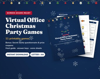 11 Virtual Office Christmas Party Games + Prize Coupons, Screen Share Slides, Online Holiday Games for Work Video Call, Trivia, Bingo