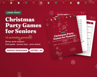 12 Christmas Party Games for Seniors + Prize Coupons, Large Print Christmas Games, Senior Center Activities, Trivia, Word Search, Bingo