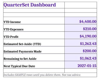 Freelancer Spreadsheet Bundle, Invoice Tracker, Quarterly Tax, Mileage Log, Etsy Profit, Bookkeeping P&L, Client CRM, Google Sheets Excel
