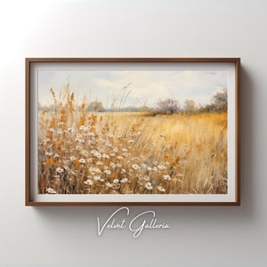 Wildflower Fields Printable Art, Oil Painting Landsacape on Canvas for Digital Download