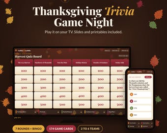 Thanksgiving Games, Thanksgiving Trivia and Bingo, Family Game Night, Friendsgiving Party Game, TV Game, Google Slides, Printable PDF