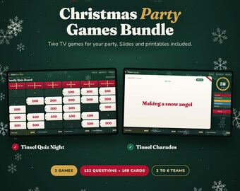 Christmas Party Games Bundle, Christmas Quiz and Christmas Charades, Family Christmas Games, Office Party, TV Game, Google Slides, PDF