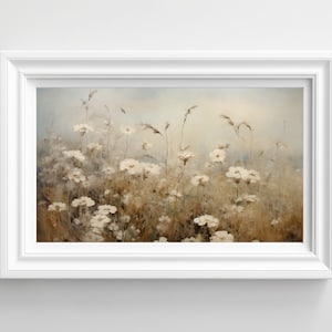 Printable Wildflower Wall Art, Floral Fields, Oil Painting Landsacape on Canvas for Digital Download