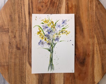 Original Watercolor Flowers, Loose Floral Handmade, Hand-painted 5x7 Watercolor Painting