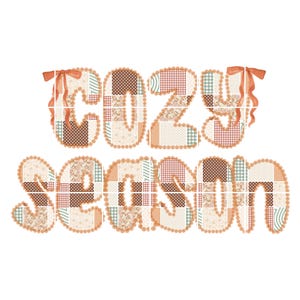 Temporada aconchegante outono PNG preppy floral patchwork letras pastel laranja coquete laço arquivo gráfico outono verde guingão design download digital