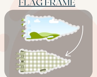 Lace Ruffle Pennant Canva Frame Patchwork Pennant Sports Editable clipart Coquette Flag png digital design custom Canva Lace Frame Template