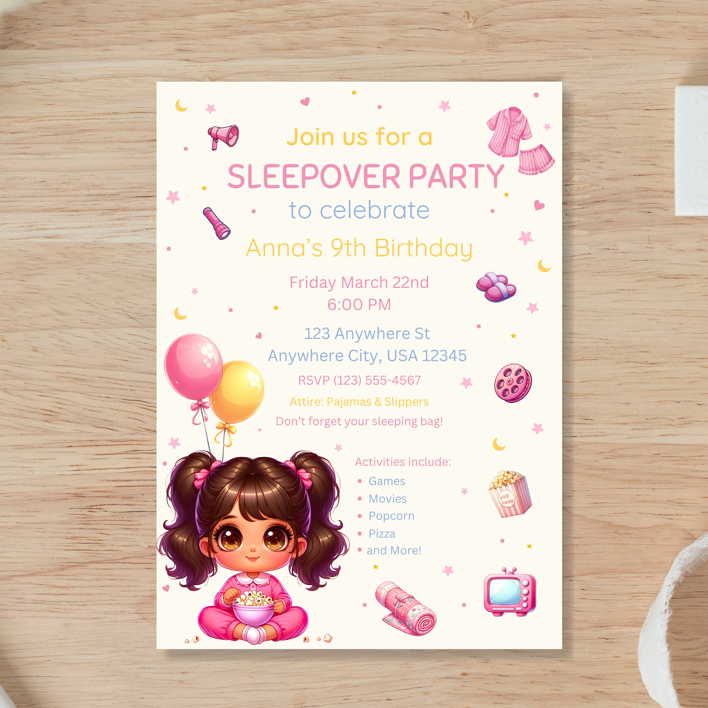 Editable Slumber Party Birthday Invitation Sleepover Birthday Invite ...