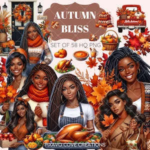 Fall Fashion Clipart: African American Women, Autumn Activities (PNG)