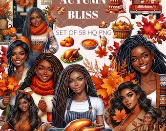 Fall Fashion Clipart: African American Women, Autumn Activities (PNG)