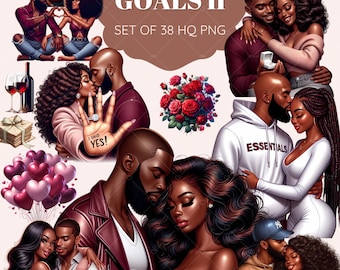 Black Couples Clipart Bundle: Romantic Love, 38 PNG Images