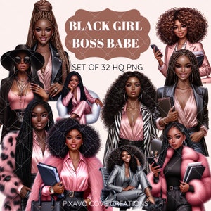 Black Girl Clipart, Boss Girl Clipart, Planner Girl Clipart, Boss Babe Clipart, Fashion Girl Clipart