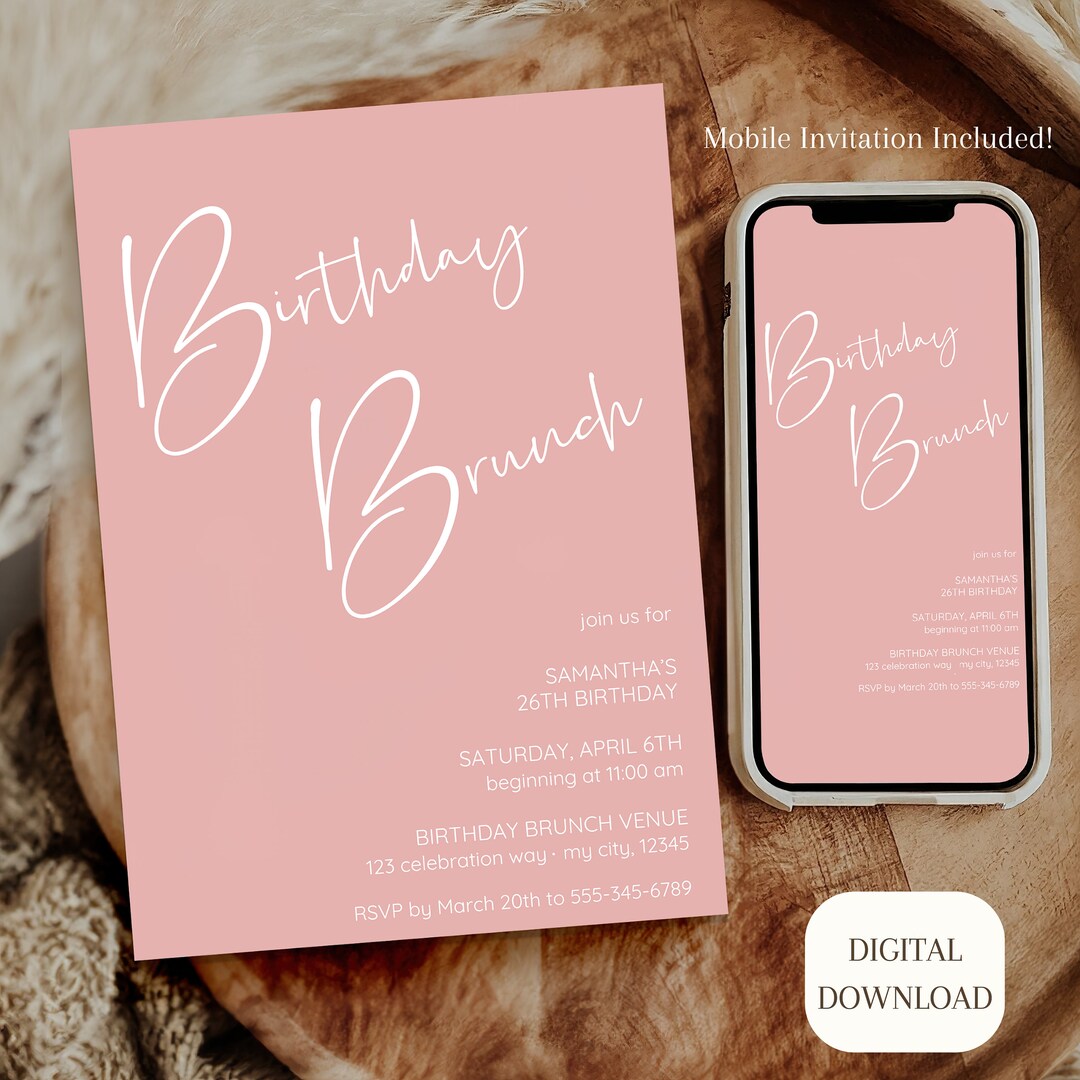 Editable Birthday Brunch Invitation, Brunch Invitation, Printable or ...